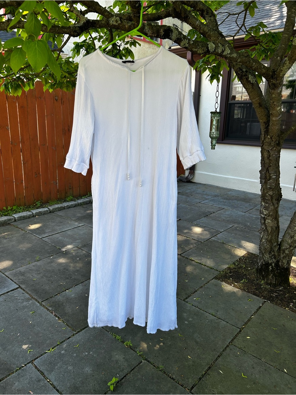 Lightweight White Maxi Dress with Tie Neck